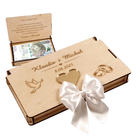 Drewniane pudełko na pieniądze na ślub prezent pamiątka wesele personalizowany grawer